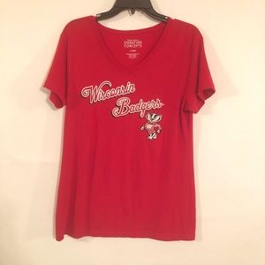 Wisconsin Badgers Women’s Red V Neck T Shirt Sz L